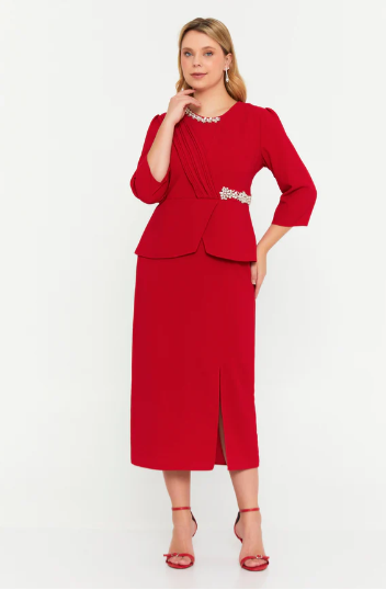 Mid-Length Midi Polyester Column Plus Size Evening Dress