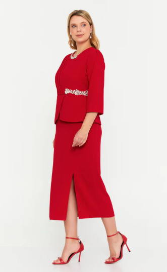 Mid-Length Midi Polyester Column Plus Size Evening Dress