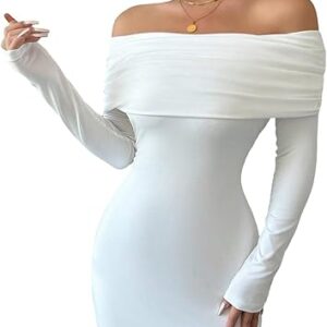 GORGLITTER Women's Fishtail Ruffle Maxi Dresses Off Shoulder Long Sleeve Ruched Elegant Dress